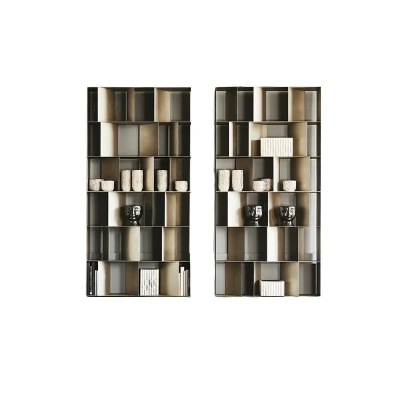 Bookshelf - Italian minimalist solid stainless steel floor-to-ceiling
